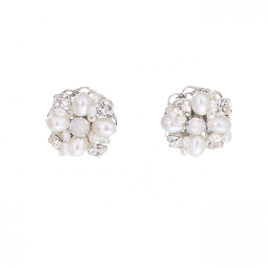 Hochzeit - Bridal Earrings, Wedding Earrings , Stud Earrings , Swarovski Crystal Earrings, Ivory Pearl Earrings, Opal Bridal Earrings , Wedding Jewelry