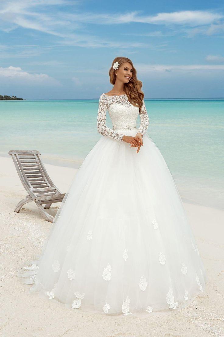 Свадьба - Princess 2016 Lace Long Sleeves Ball Gowns Wedding Dresses Illusion Plus Size Summer Beach Bridal Gowns With Beaded Sash Vestido Online With $180.11/Piece On Caradress's Store 