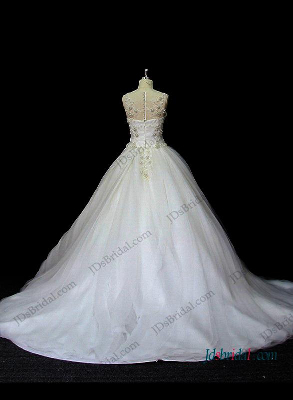 Hochzeit - Sheer scoop neck top organza ball gown wedding dress