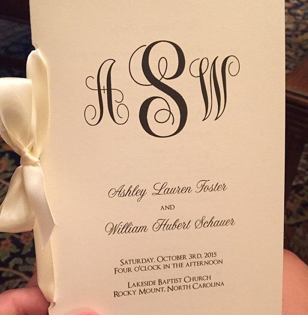Wedding - Classic Monogram Design - Bi-fold 5x7", Folded Wedding Programs with Ribbon
