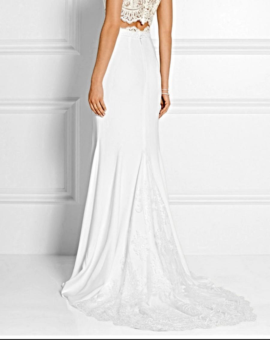 Wedding - Bridal skirt, Crepe/lace train, Floor length maxi skirt, Mermaid silhouette high quality tailor made, High fashion ,plus size custom order