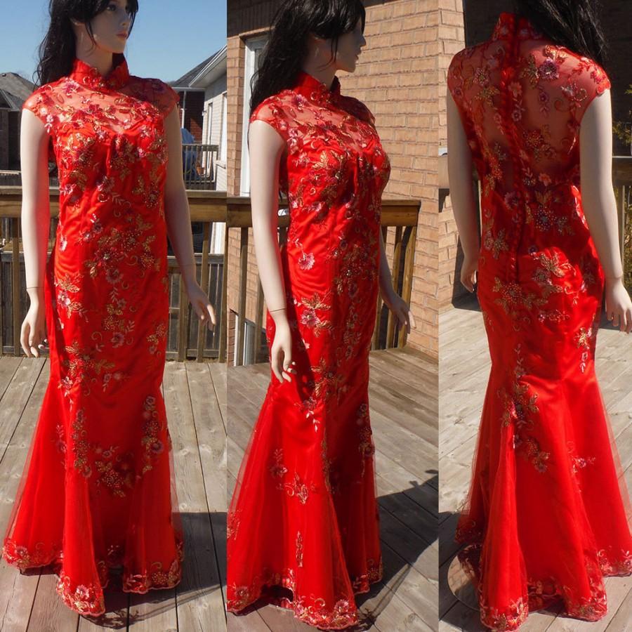 زفاف - Red Cheongsam Dress, Chinese wedding dress, red qipao dress, traditional chinese dress