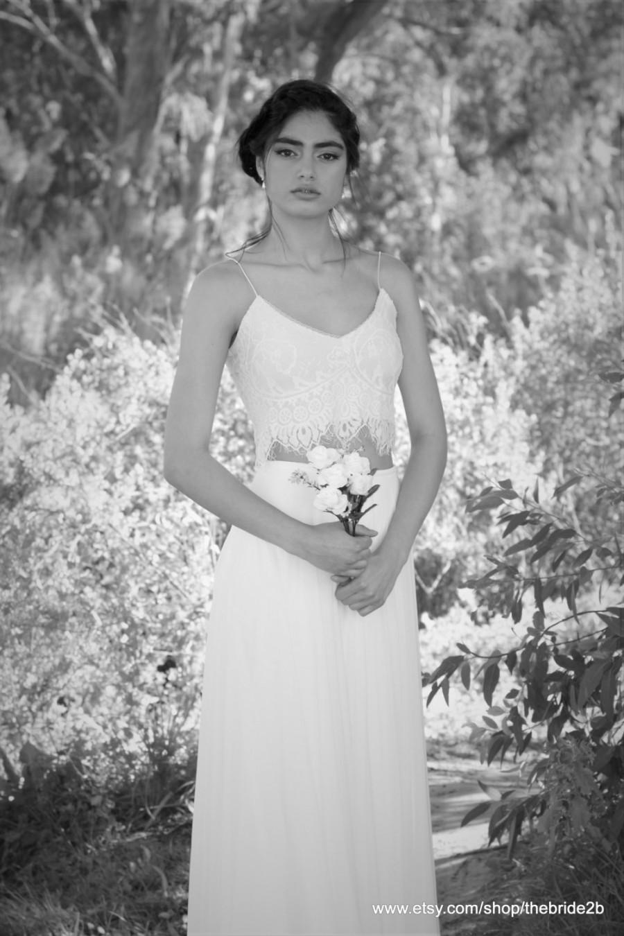 Hochzeit - Mila- Stunning 2-pieces lace Wedding dress White / Ivory ,Open Back Chiffon Wedding gown , chiffon and lace