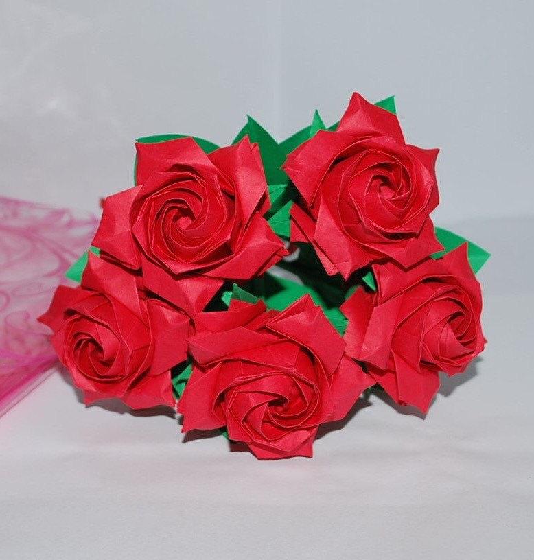 Свадьба - Origami Rose - red roses - anniversary bouquet - wedding bouquet - valentine roses - flower gift - Gift for her