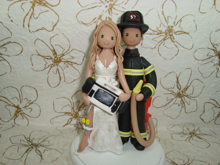 Wedding - Personalized Firefighter & EKG Paramedic Wedding Cake Topper