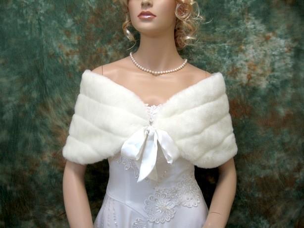 Hochzeit - Sale - Ivory faux fur bridal wrap shrug stole shawl FW002-Ivory -  was 49.99