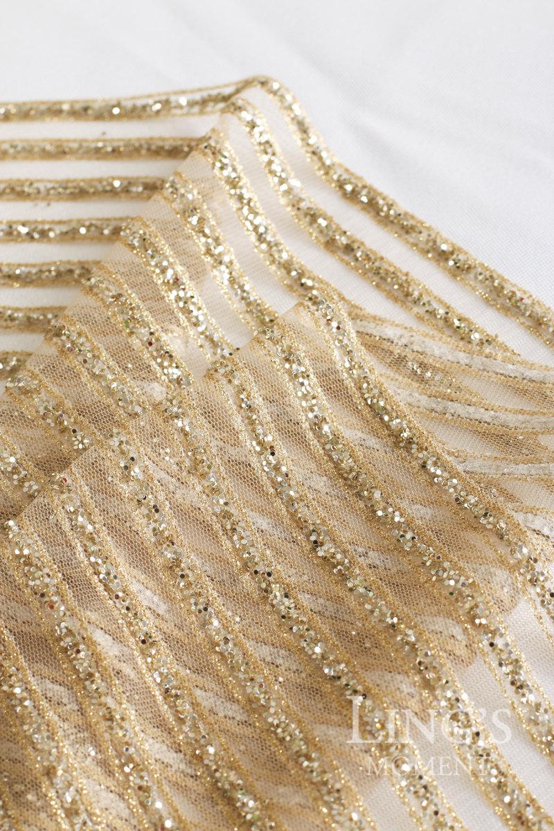 زفاف - Striped Sparkly Glitter Champagne Gold Table Runner, Glitter Table Runner For Wedding Bridal Shower Party Decoration TRT002