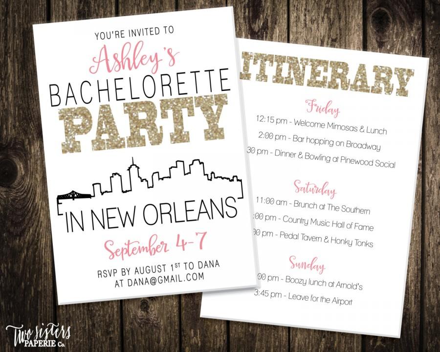 Hochzeit - New Orleans Bachelorette Party Invitation and Itinerary - NEW ORLEANS Bachelorette Party - Printable Invitation