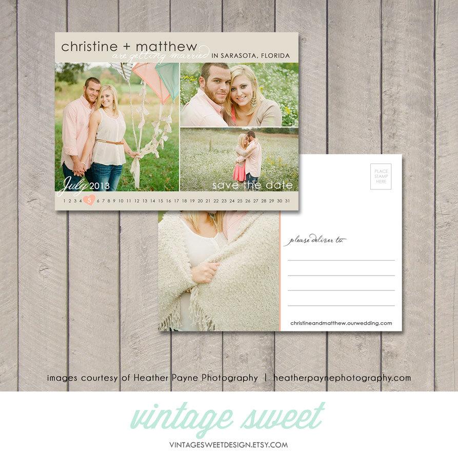 Wedding - Save the Date Postcard or Magnet (Printable) DIY by Vintage Sweet