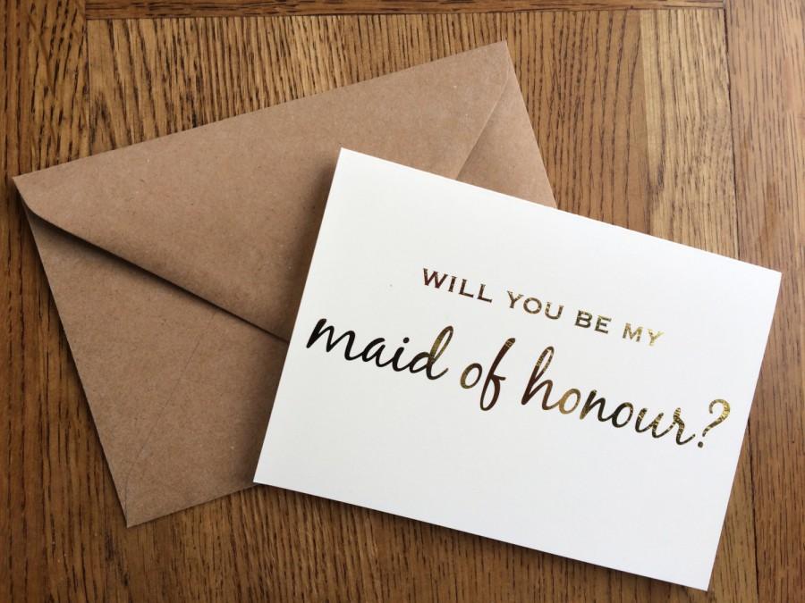 زفاف - will you be my maid of honour card, will you be my bridesmaid card, gold foil maid of honour card