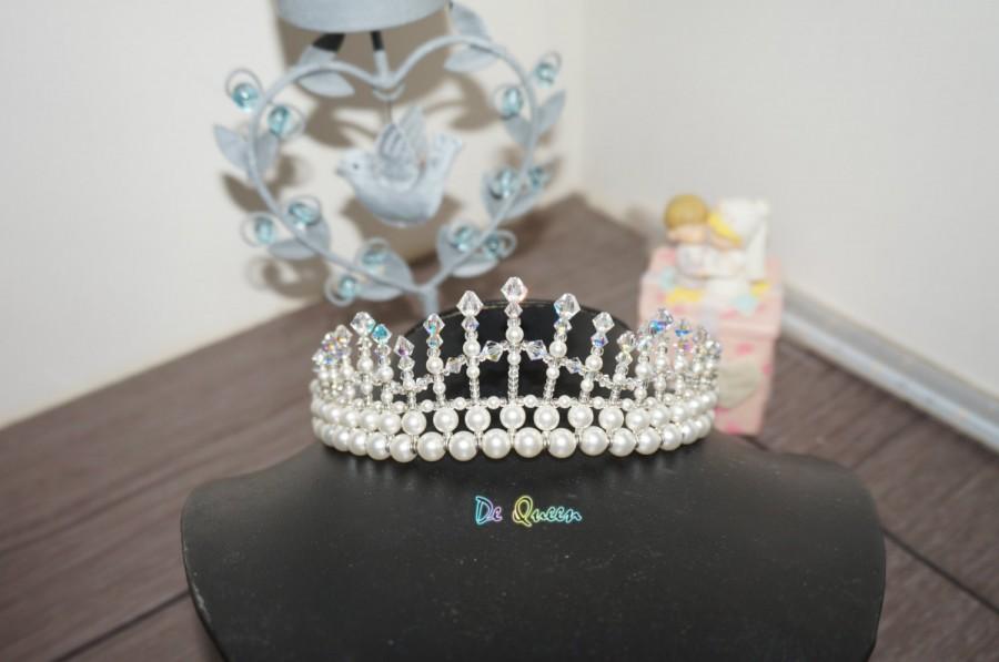 زفاف - Handmade Rhinestone Pearl Tiara Crown, Wedding Crown, Bridal Tiara, Silver Bridal, Crystal Wedding Tiara