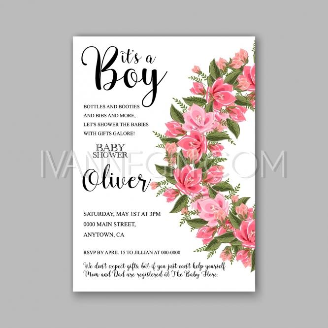 Mariage - Baby shower floral invitation with hibiscus flower and tropical leaves, watercolor flower wreath - Unique vector illustrations, christmas cards, wedding invitations, images and photos by Ivan Negin