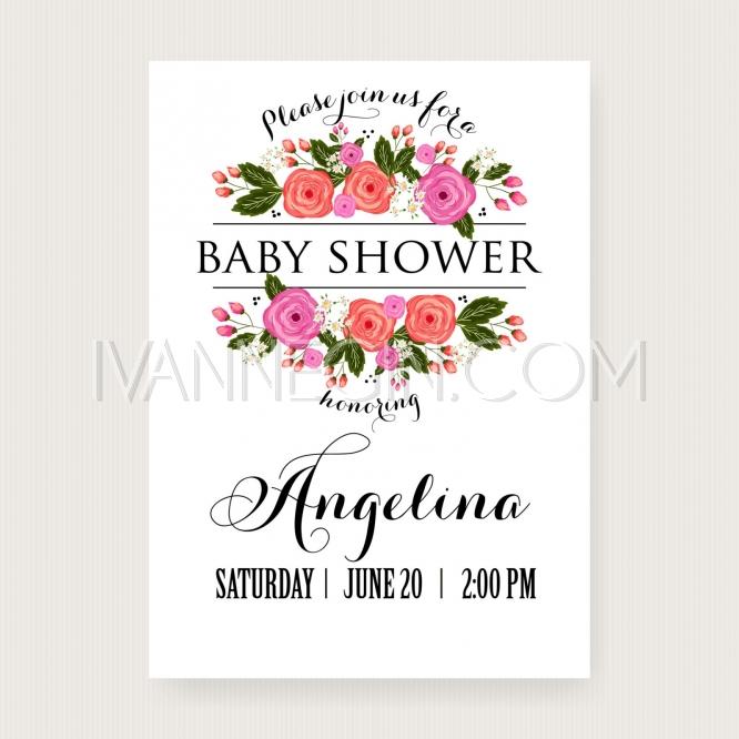 Mariage - Beautiful Baby Shower invitation with bright colorful flowers - Unique vector illustrations, christmas cards, wedding invitations, images and photos by Ivan Negin
