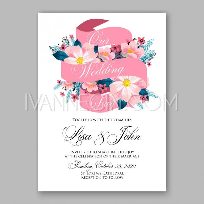 Wedding - Peony wedding invitation template design.Romantic pink peony bouquet bride card template design - Unique vector illustrations, christmas cards, wedding invitations, images and photos by Ivan Negin