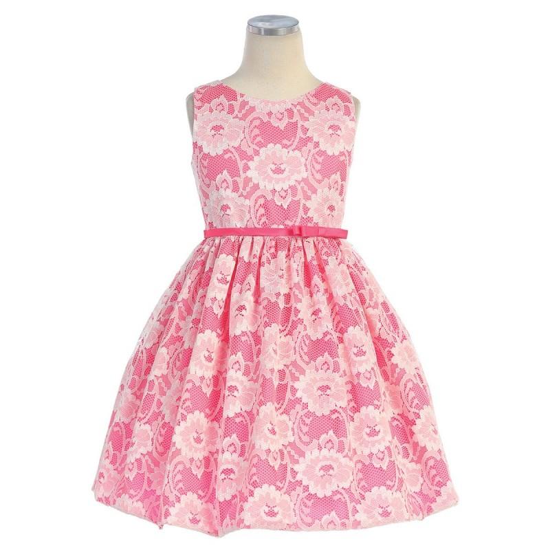 زفاف - Hot Pink Taffeta w/ White Lace Overlay Dress Style: DSK436 - Charming Wedding Party Dresses