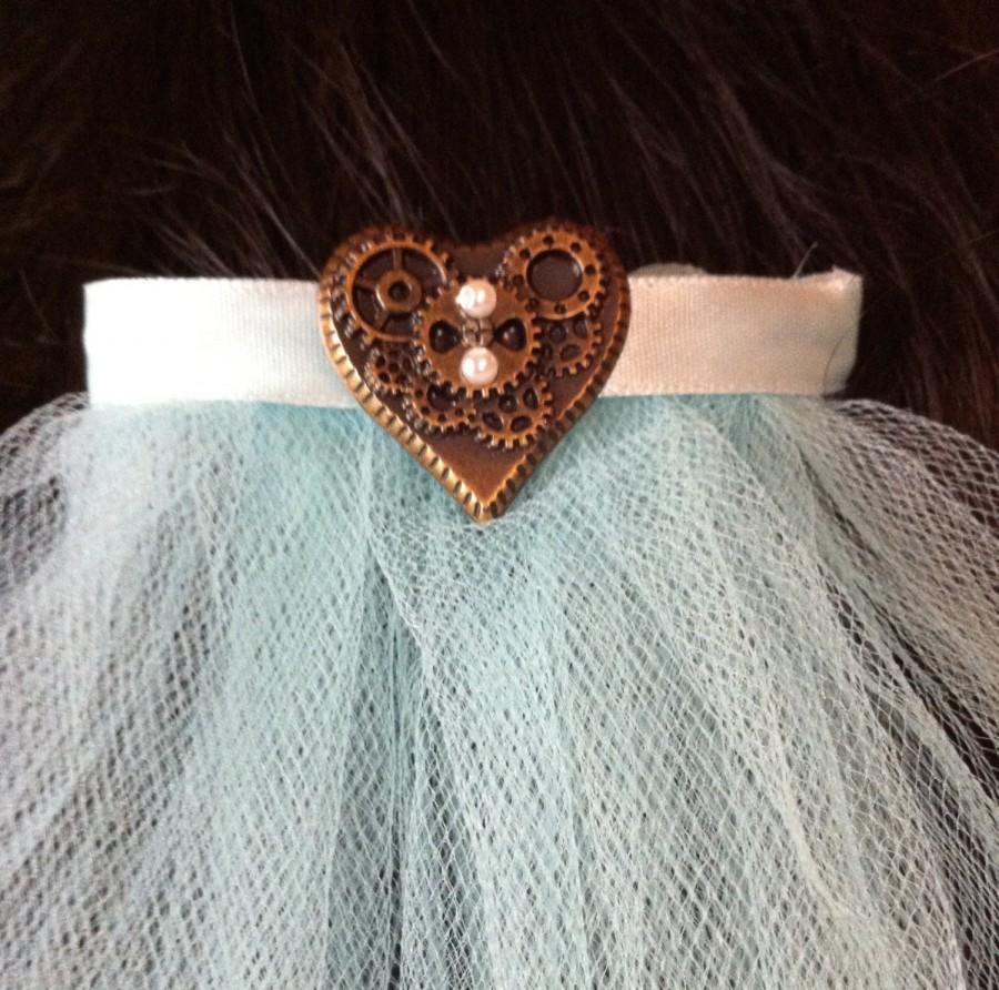 زفاف - Single Tier Wedding or Communion Veil Hair Comb Steampunk Heart Comb White Ivory Pink Red Purple Aqua V-Agatha