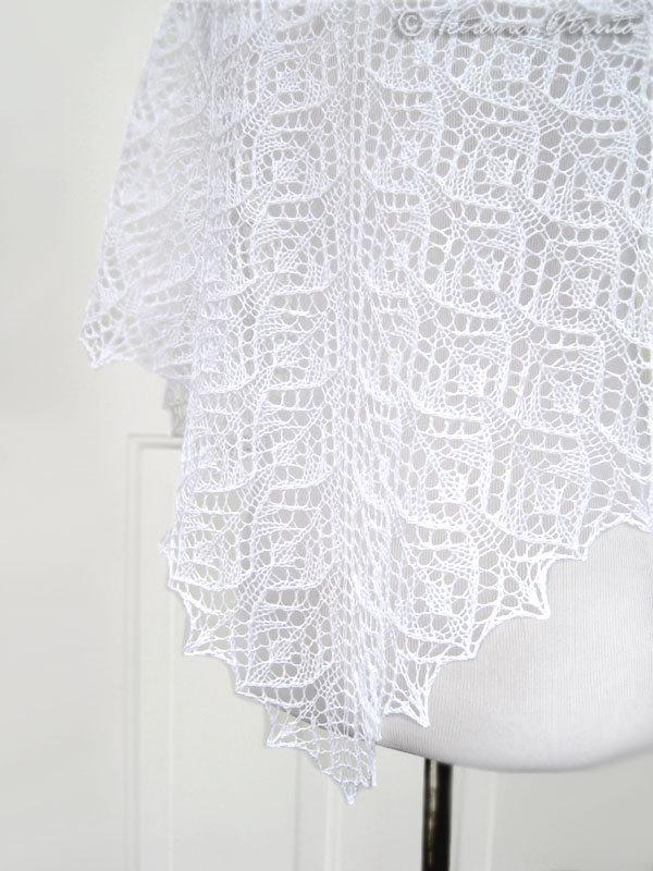 Mariage - White lace shawl bridal hand knit wrap rustic wedding linen cotton floral scarf