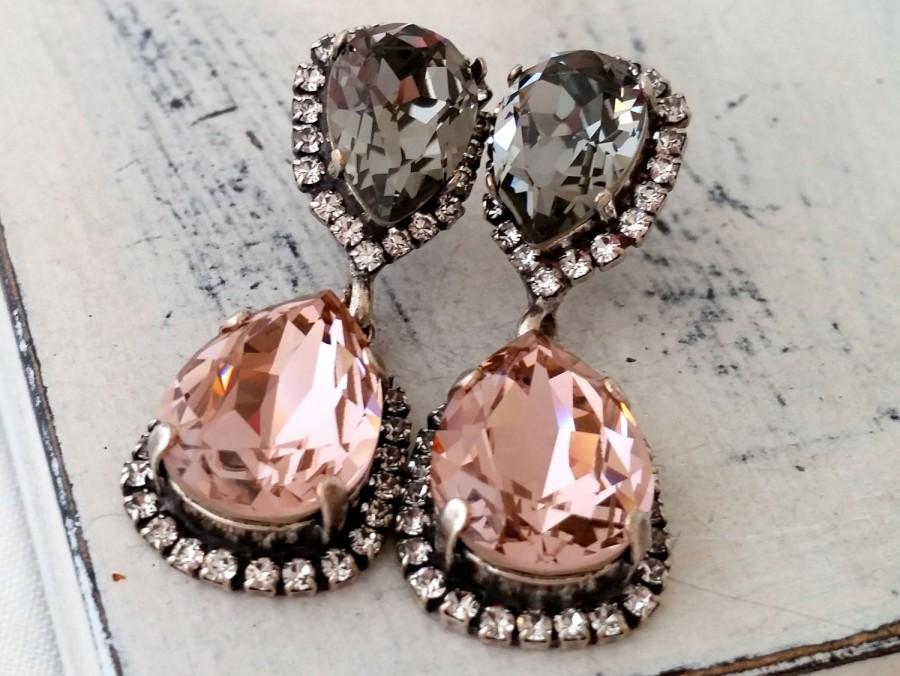 زفاف - Blush gray chandelier earrings,blush pink gray Chandelier earrings,Bridal earrings,Bridesmaids gift,Dangle earrings,Drop ,Swarovski crystal