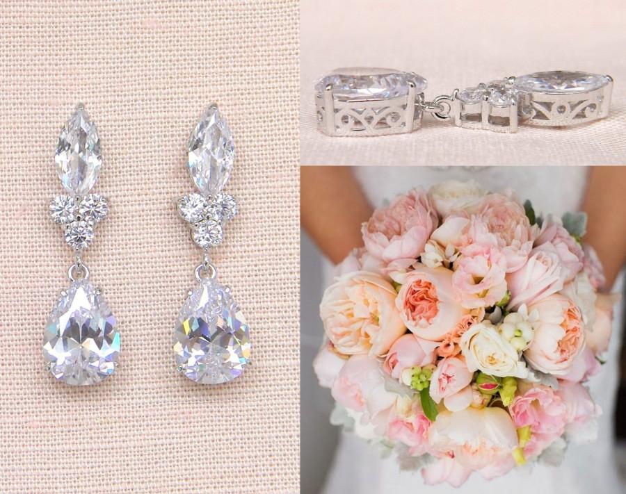 Hochzeit - Wedding Earrings, Teardrop Bridal Earrings, Rose Gold, Bridesmaid Earrings, Swarovski Crystal Earrings, Rachael Stud Earrings