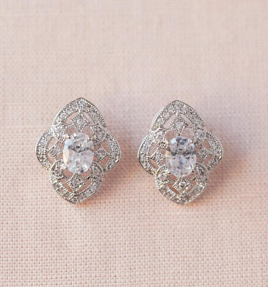 Hochzeit - Crystal Stud Bridal Earrings, Rose Gold Wedding Earrings, Bridesmaid jewelry Wedding jewelry Swarovski Bridal Jewelry, Lola Stud earrings