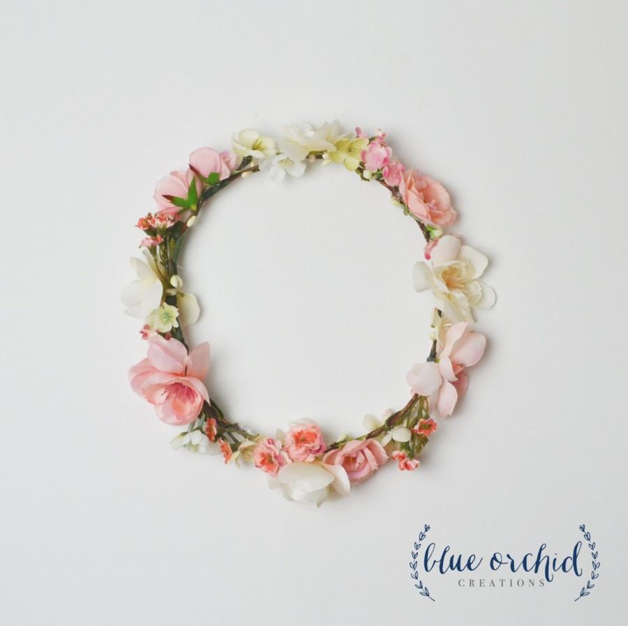Hochzeit - Silk Flower Crown, Peach and Cream, Flower Crown, Wildflower Crown, Boho Flower Crown, Wedding, Bridesmaid, Pink Flower Crown, Boho Wedding