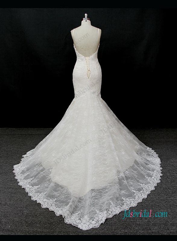 Mariage - Sexy low back champagne with ivory lace mermaid wedding dress
