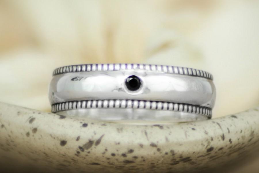 زفاف - Inset Stone Band Engagement Ring with in Sterling - Silver Unisex Classic Wedding Band - Minimalist Anniversary Ring with Inset Stone