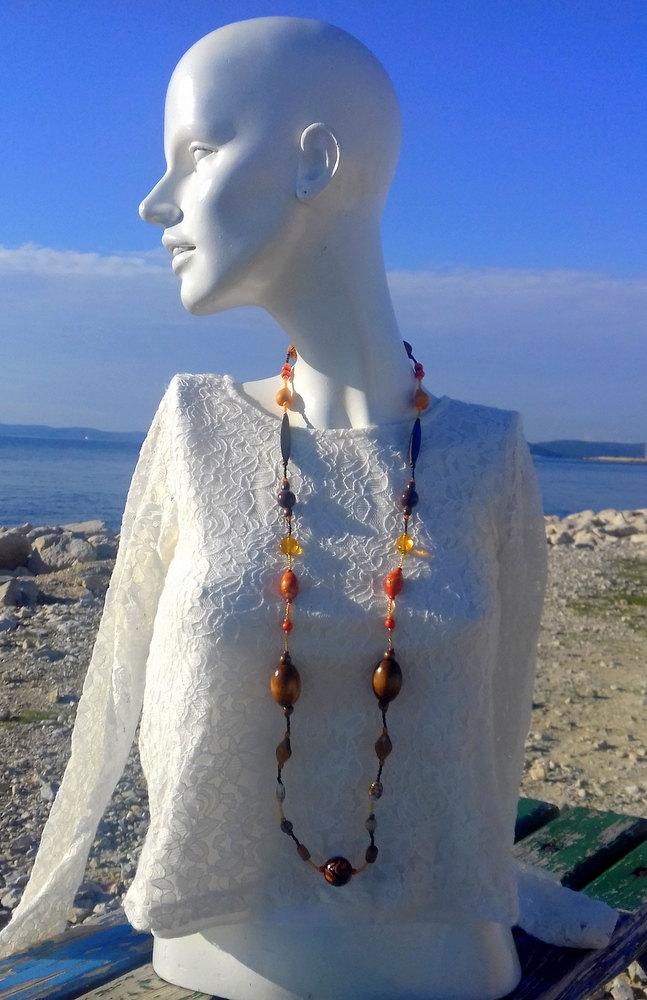 Wedding - Beaded necklace, brown necklace, boho necklace, eco friendly, autumn necklace, unique handmade necklace, retirement gift, gift for woman