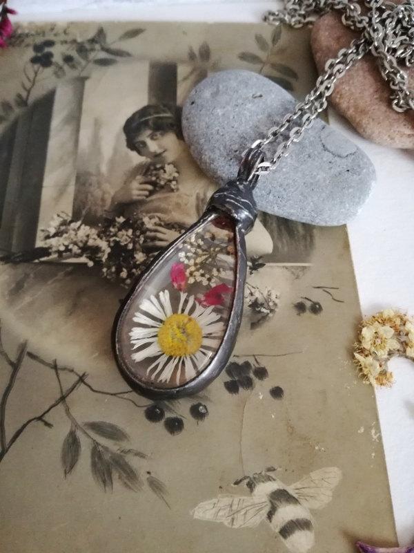 زفاف - Daisy Flower necklace,  heather Anne lace Necklace, Statement necklace, Bohemian special gift, Bustani