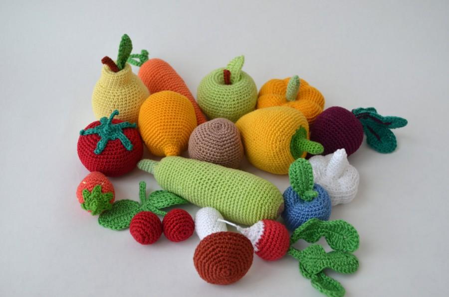 Hochzeit - Crochet knit Vegetables, Fruit  Kitchen decor Christmas gift,Crochet food,Soft toys,Handmade toy, Eco friendly,Learning toy set of 16 pcs