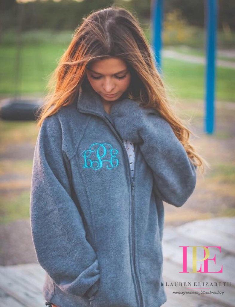 Mariage - Monogrammed Ladies Fit Full Zip Fleece Jacket With Collar & Pockets Adult Small-3XL