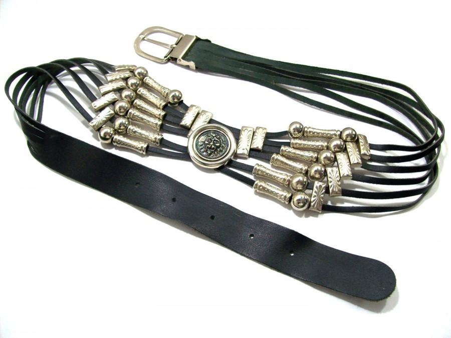 Mariage - Black Leather Belt, Women's Leather Belt, Vintage Belt