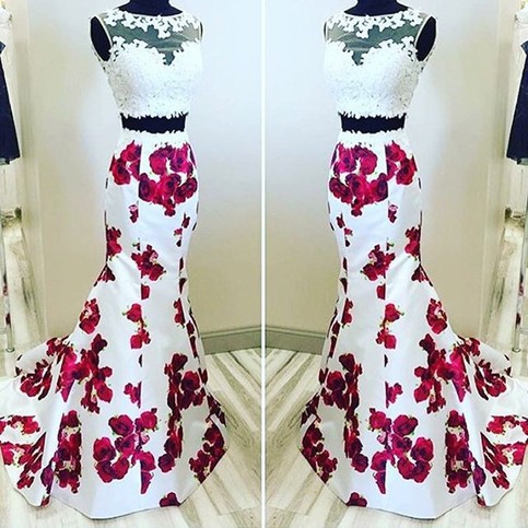 زفاف - Elegant Two Piece Bateau Homecoming Dresses with Lace Printed Flowers from Dressywomen