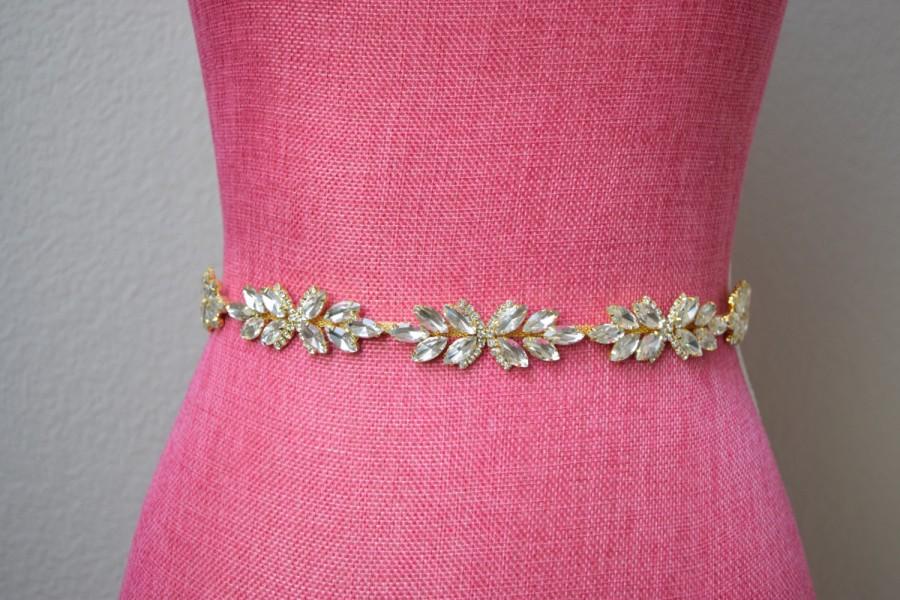 Свадьба - Thin Gold Rhinestone Belt - Bridal Belt - Gold Bridesmaid Belt - Crystal Bridesmaid Belt - Wedding Sash - 1" belt - Bridal Sash - EYM B050