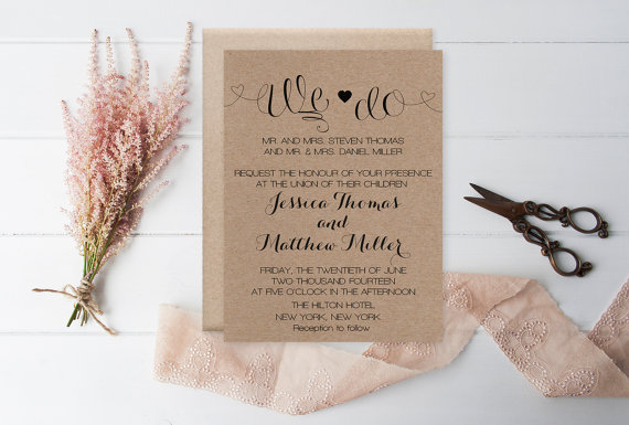Hochzeit - We Do Wedding Invitation Template - Rustic Kraft Heart Wedding Invitation - Printable Invitation - Editable PDF Templates - DIY You Print