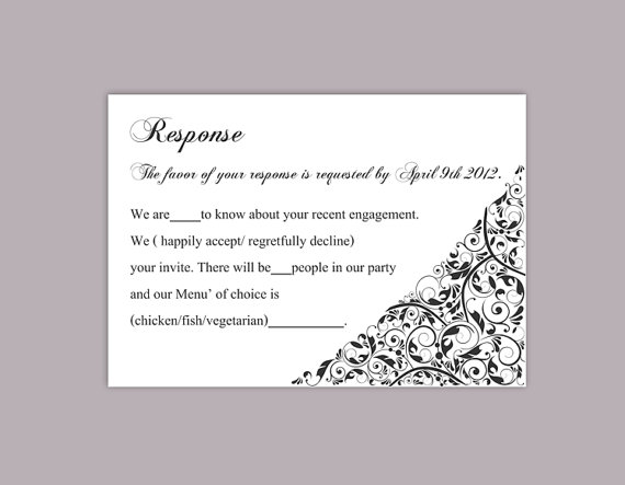 Mariage - DIY Wedding RSVP Template Editable Text Word File Download Rsvp Template Printable RSVP Cards Black Rsvp Card Template Elegant Rsvp Card