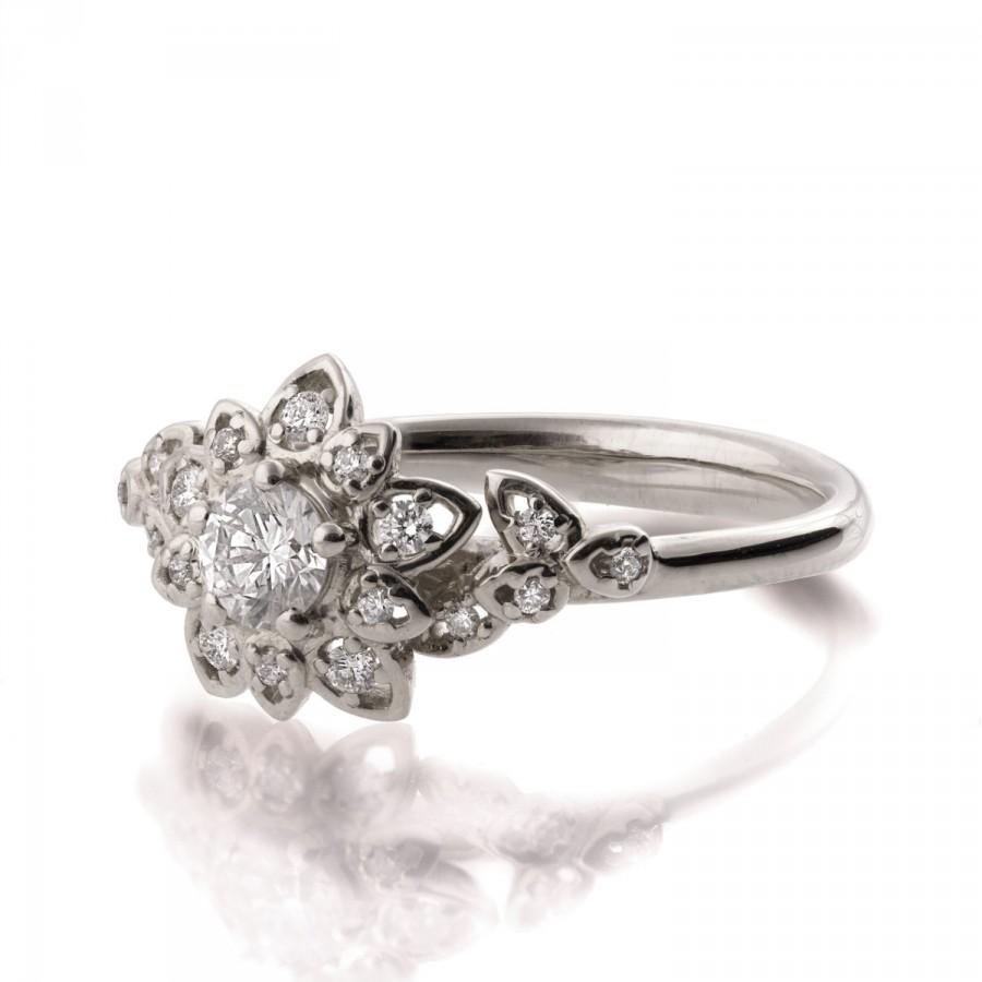 Mariage - Moissanite Art Deco Petal Engagement Ring - 14K White Gold Moissanite engagement ring, leaf ring,flower ring,forever brilliant moissanite,2B