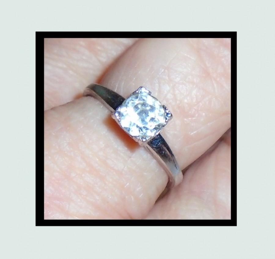 زفاف - Classic Engagement Ring, 1950s Solitaire Ring, Signed Clark & Coombs, Sterling Silver Ring, French Paste Ring, Vintage Engagement Ring.