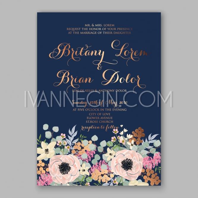 Mariage - Anemone wedding invitation card printable template - Unique vector illustrations, christmas cards, wedding invitations, images and photos by Ivan Negin
