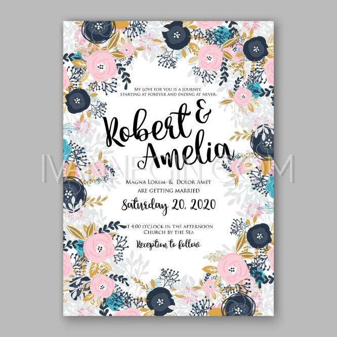 Wedding - Romantic pink rose bridal shower invitation bouquet Wedding invitation template design - Unique vector illustrations, christmas cards, wedding invitations, images and photos by Ivan Negin