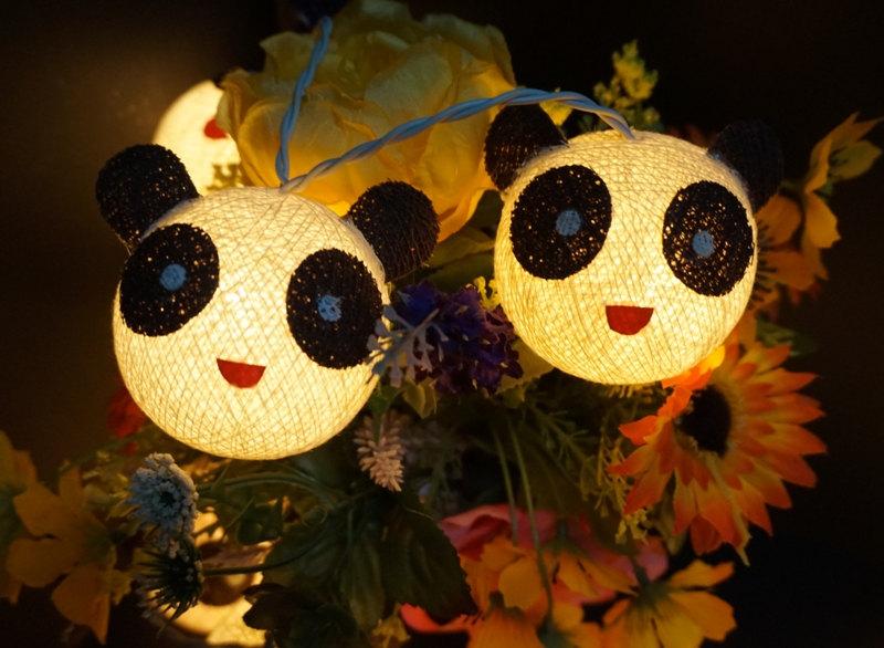 Hochzeit - 20 Cotton Ball String Lights Panda Lights for Kid bedroom birthday  light display garland decorations