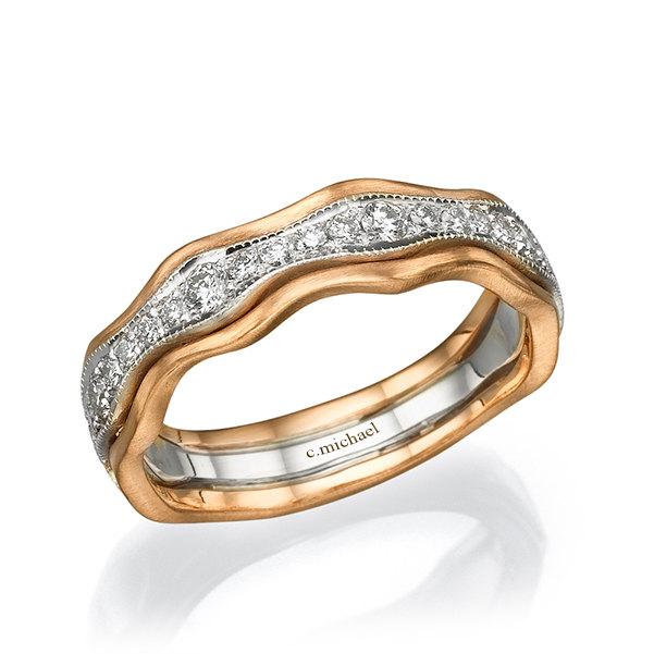 Wedding - Wedding band, Wedding ring,  woman wedding ring, Unique Wedding Ring, band ring, 14K Ring, White & Rose gold, Two Tone Ring, Engagement Ring