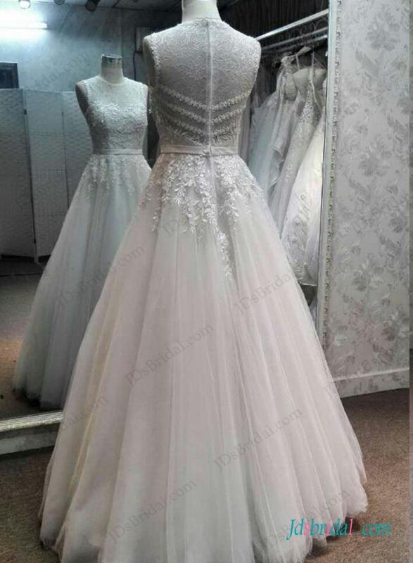 زفاف - Sexy illusion lace top beaded details tulle wedding dress