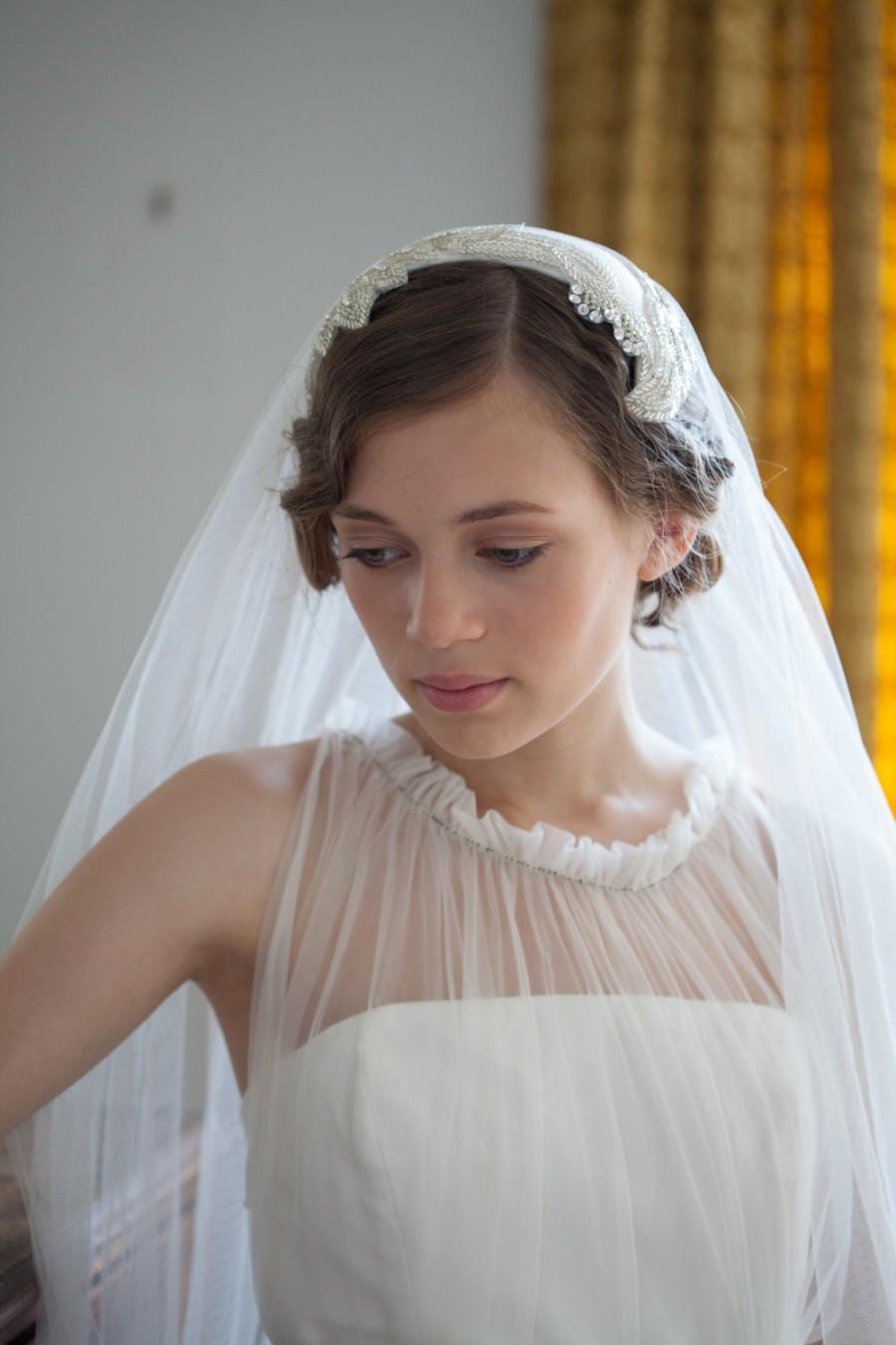 Wedding - Wedding Headpiece and veil - Vintage style Bridal headpiece and drop veil set -1940s Wedding Dress -1930s Wedding Dress -Fingertip length