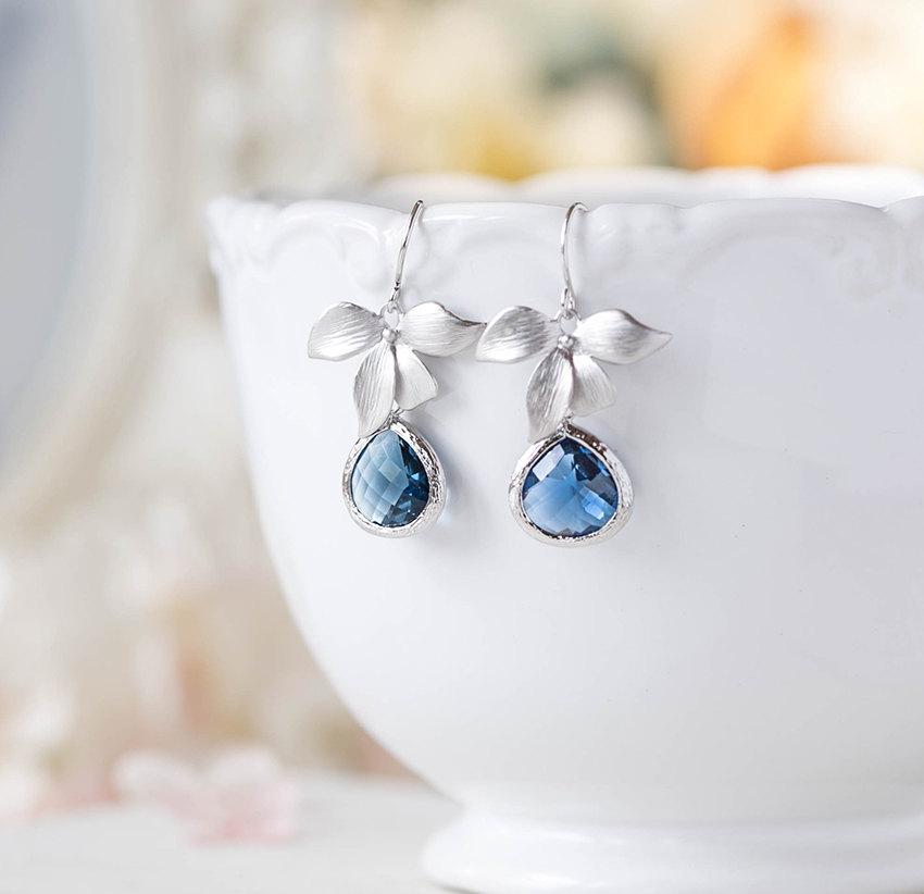 زفاف - Sapphire Blue Earrings, Navy Blue Wedding Jewelry, Montana Blue Silver Bridesmaid Earrings, September Birthstone Jewelry, Gift for Her