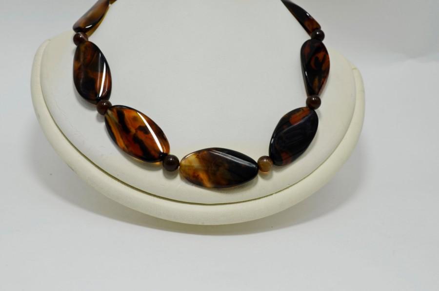 Свадьба - Modern Brown Agate Statement Big Bold Chunky Necklace, Natural Gemstone Beaded Holiday Fashion Necklace, Valentine's Gift for Her