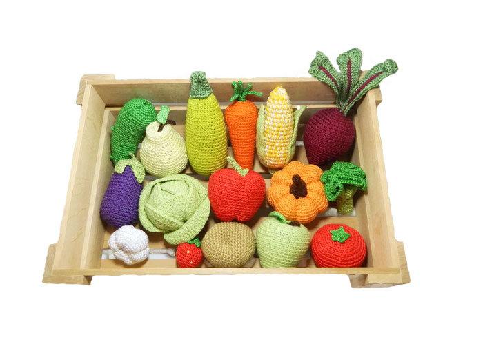 Mariage - Crochet vegetables fruits 16Pcs Christmas gifts Birthday gifts Kids gift Toys Waldorf toys Baby toys stuffed toy Baby gift Soft toys Rattles