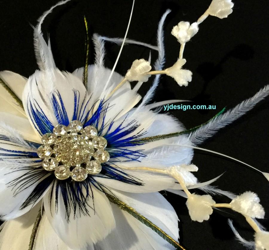 Wedding - Peacock Bridal Fascinator, Feather Hair Clip, Something Blue Wedding Headpiece, Flower Bridal Hair Clip, Feather Fascinator, ART NIRVANI
