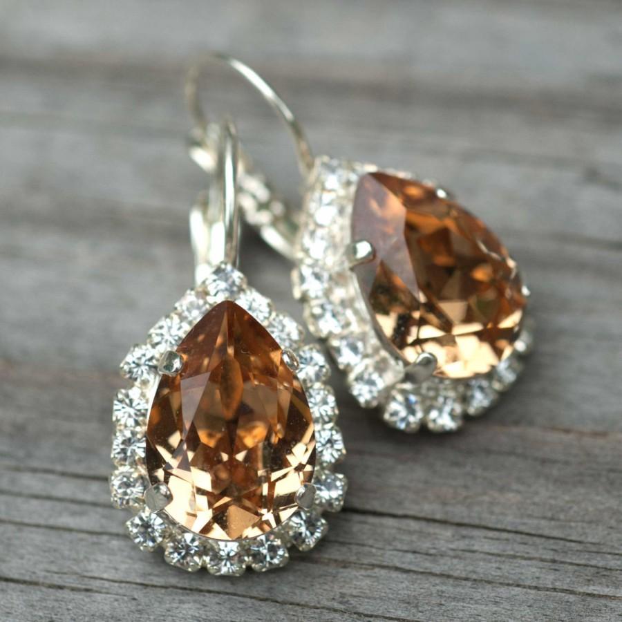 Hochzeit - Bridal earrings wedding jewelry champagne Jewelry diamond dangle vintage earrings gold plated earrings authentic Swarovski rhinestones