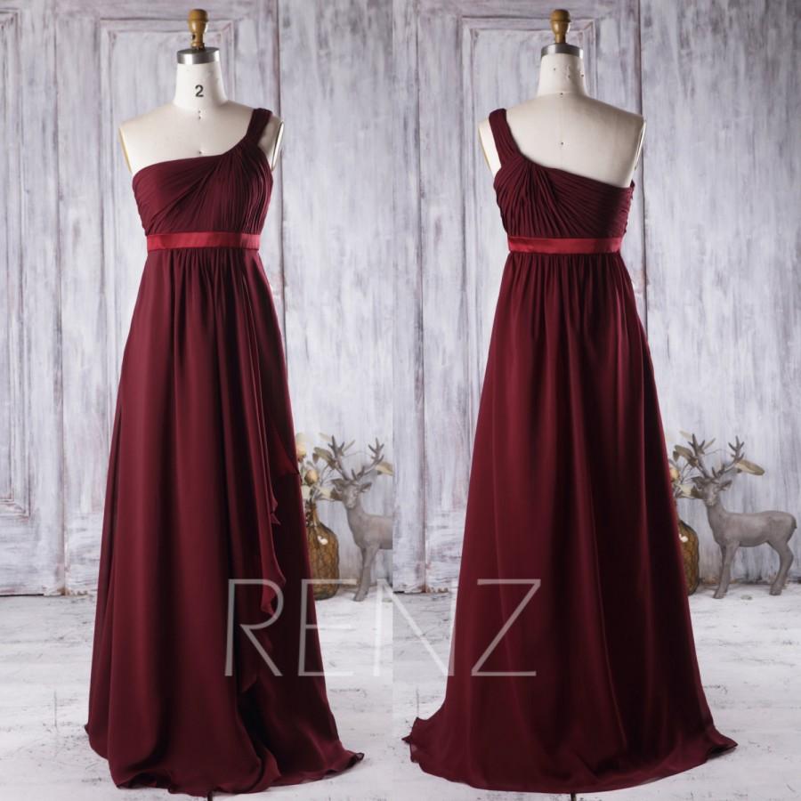 Mariage - 2016 Wine One Shoulder Bridesmaid Dress, Ruched Chiffon Wedding Dress, Asymmetric A Line Evening Gown, Cocktail Dress Floor Length (H241)